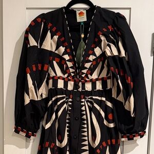 FARM RIO Coconut Grove Black V Neck Puffed Sleeve Maxi Dress